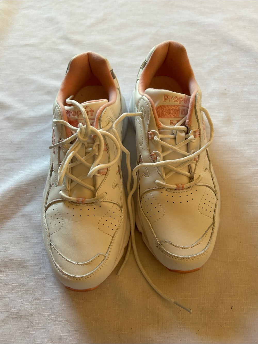 Propet White Sneakers with Peach Interior Accents